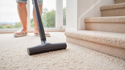 Person Vacuuming Carpet for Home Care Tips, Blogs, and Cleaning Tutorials