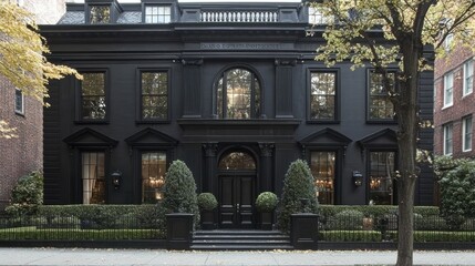Obraz premium Large black house with a black front door and black windows
