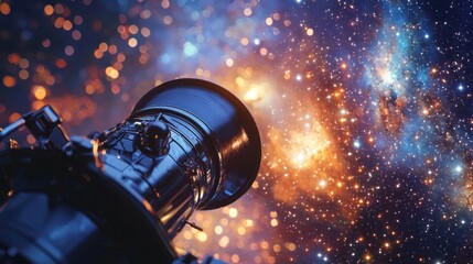 Fototapeta premium Cosmic Exploration: A Telescope's Gaze into the Starry Depths