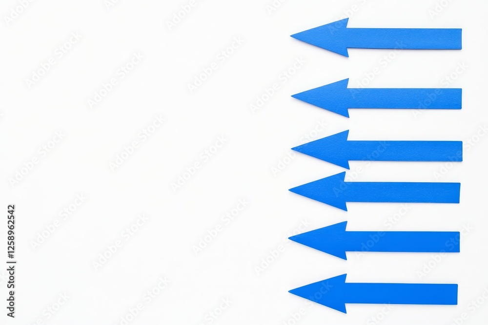 Poster an arrangement of blue arrows dynamically oriented in various ways, signifying movement and directio