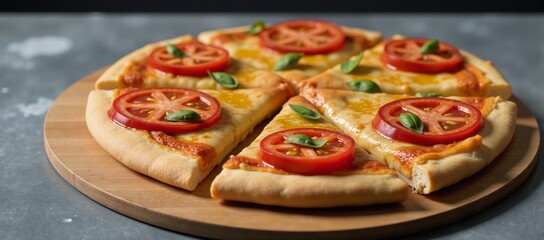 Vegan pizza depicted against a cloudy wooden surface