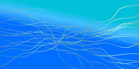 Abstract turquoise background wave beams. Blue gradient background with blurred white motion curves. Banner presentation design vector illustration. Blue base for website