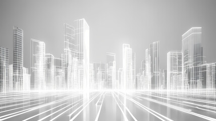 light grey abstract background with zigzag white lines. Serpentine Cities. Illustration