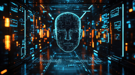 Digital fingerprint scanner struggles with deepfake AI detection during a cyber security assessment in a high-tech facility at dusk