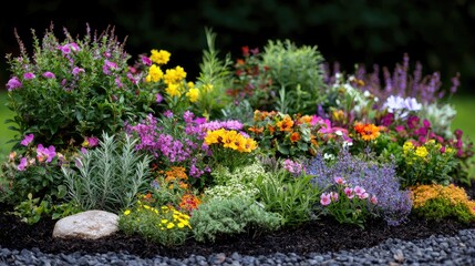 Fototapeta premium Colorful flower bed in garden, vibrant display, landscaping