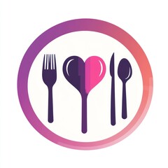 Colorful heart-shaped food icon with utensils, for a restaurant app or food blog