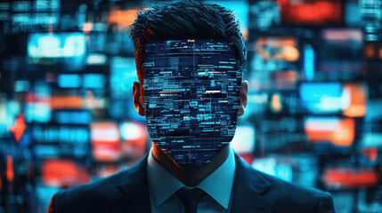 News anchor presents breaking news with a glitching deepfake face highlighting issues of digital misinformation and AI technology integration in media