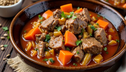 Hearty slow-cooked lamb stew, rich comforting flavors.