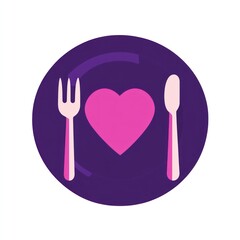 Simple heart-shaped food icon on a plate. Use Graphic illustration