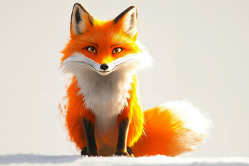 Fototapeta premium A red fox sitting in the snow looking at the camera