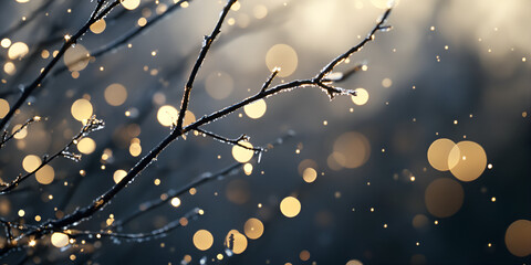 Christmas Branches with Icy Bokeh Effect in a Festive Winter Scene