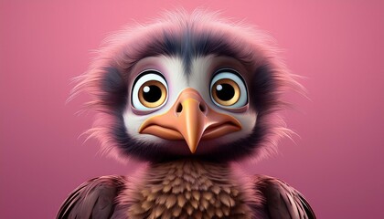 Fototapeta premium Niedlicher Geier, pinker Hintergrund