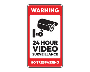 24 Hour Video Surveillance Warning Sign. Yellow safety sign featuring playing children silhouettes, ideal for residential areas and schools.