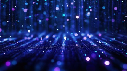 Fototapeta premium Abstract Blue and Purple Bokeh Lights with Glowing Particles Background