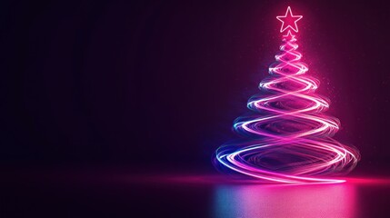 Neon Light Trails Form Abstract Christmas Tree