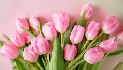 Naklejka premium Bouquet of pink tulips. Beautiful spring flower. Plant and nature concept.