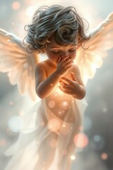 Ethereal image of Cupid with light aura and mystical feeling in dreamy creative light art style