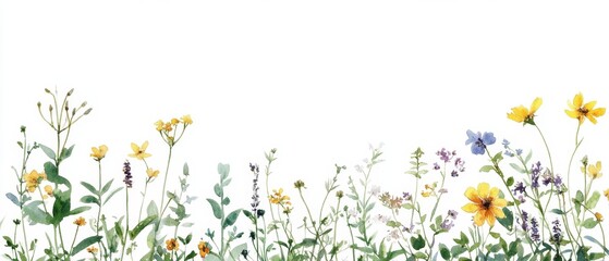 Wildflower meadow border, white background, floral design, website banner