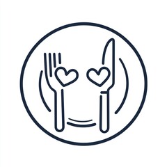 Fototapeta premium Simple plate with fork and knife, hearts, food illustration, logo design, royalty free