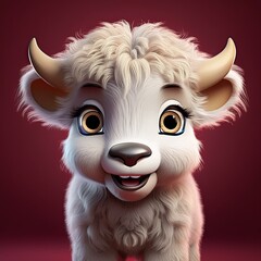 Obraz premium Bison Kälbchen, weinroter Hintergrund