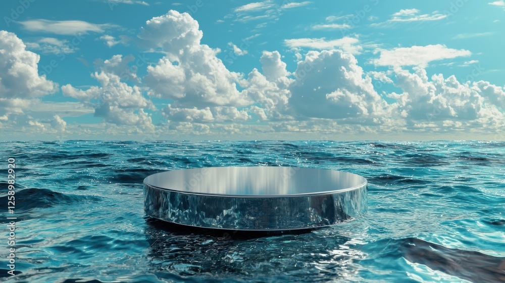 Poster a silver object is floating in the ocean