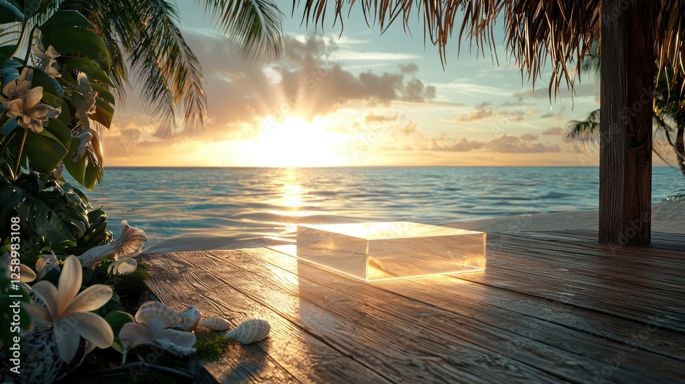 Poster A wooden table with a clear object on it