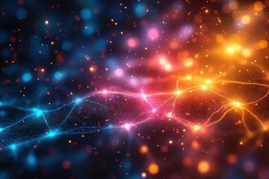 abstract neural network visualization colorful synapses and pathways illuminated against dark background representing neurodiversity