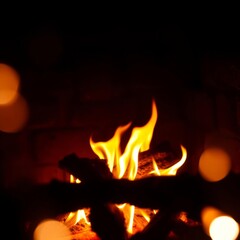 Naklejka premium Close up wood burning in the fireplace Bokeh light lights background bokeh abstract light bright effect shiny