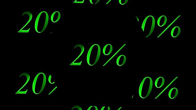 20%  percent and dynamic  neon circle glowing sign on black background  animation. 