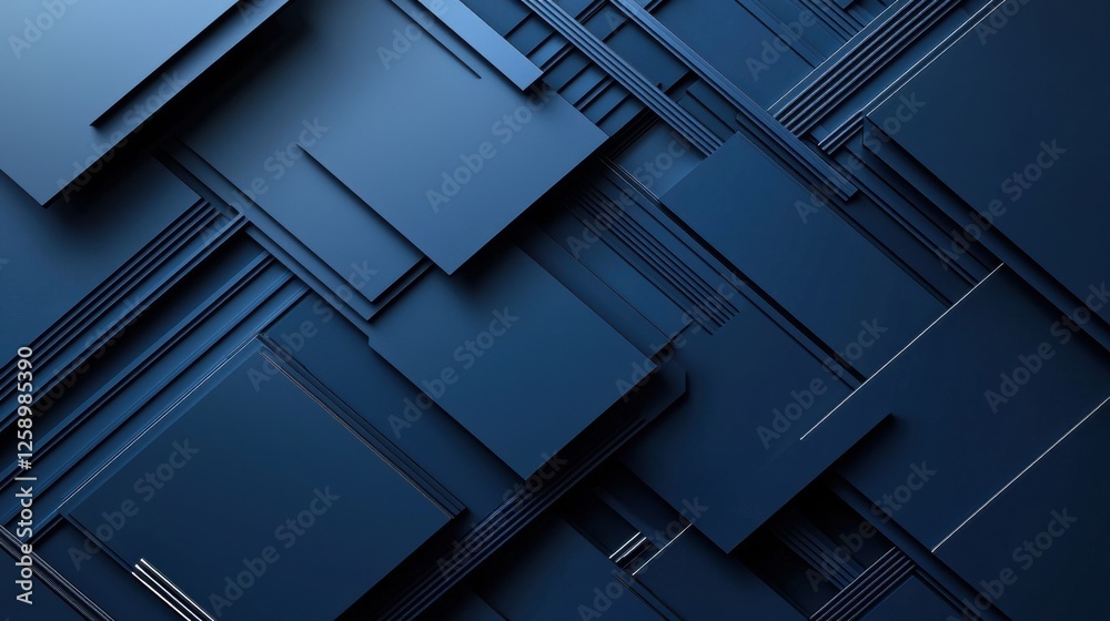Poster a blue background with many squares and rectangles