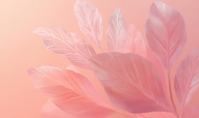 Minimalist arrangement of pastel pink and peach abstract leaf shapes layered delicately with subtle textures.