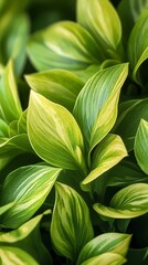 Fototapeta premium A close up of green leaves on a plant. The leaves are very green and appear to be fresh