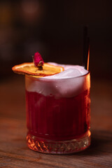Beautiful photo of cocktail food. A bright juicy cocktail is on the table in the restaurant. Professional food photography