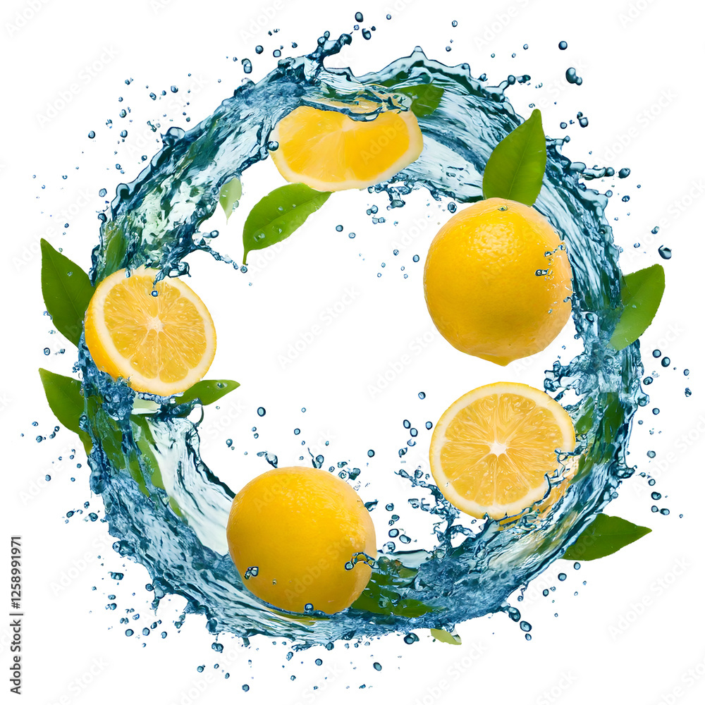 Aufkleber water splash in abstract shape with fresh lemon pieces