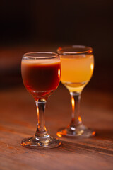 Beautiful photo of cocktail food. A bright juicy cocktail is on the table in the restaurant. Professional food photography
