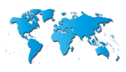 3D map of the world in blue, isolated on a transparent or white background. Detailed world map, vector illustration.