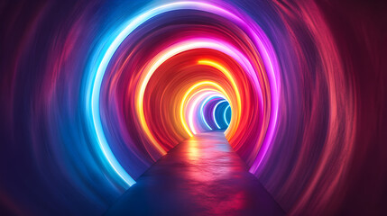 Neon Rainbow Tunnel  Abstract Colorful Background