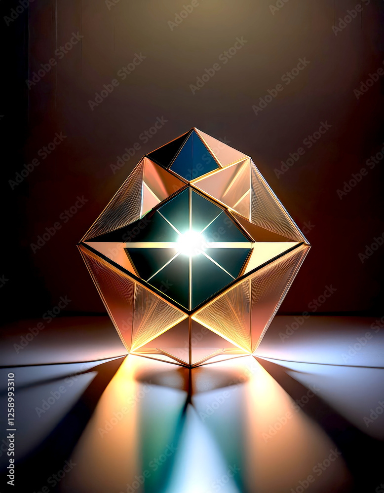 Poster Intricate Tesseract Projection Casting Vivid Light and Shadows in a Serene Space