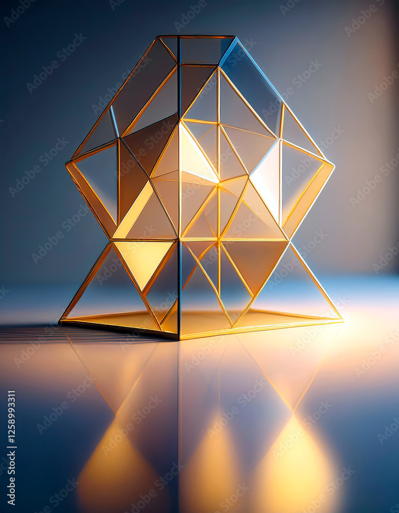 Poster light and geometry converge in a stunning tesseract projection art piece in a serene setting