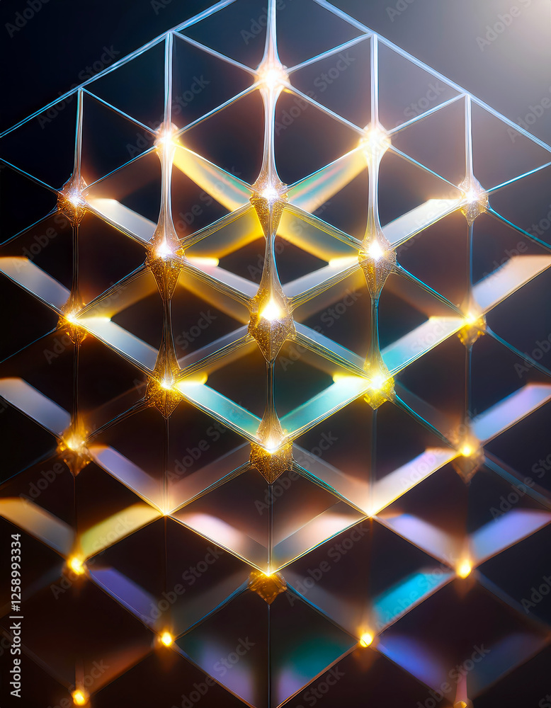 Poster Exploring the Intricate Beauty of Tesseract Projection in Luminous Geometric Forms