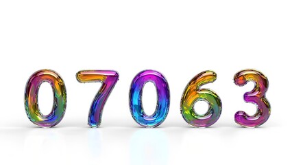 Fototapeta premium Generated image 3d glass holographic liquid transparent numbers font. Rainbow glossy balloon.