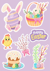 Lavender Easter Stickers with Bunny, Basket, and Holiday Icons