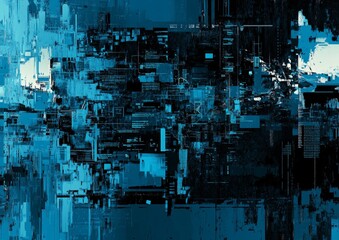 Abstract digital data stream, city background, tech art, website banner