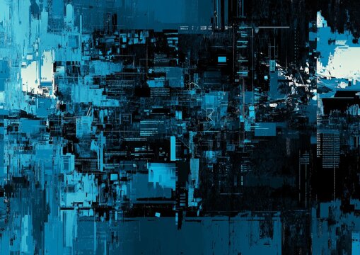 Abstract digital data stream, city background, tech art, website banner - Powered by Adobe