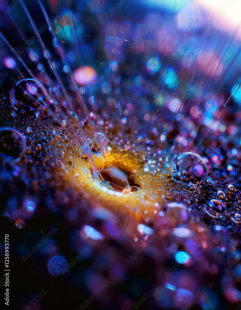 Poster Particles Dance in Chaotic Patterns Through Illuminated Liquid in Mesmerizing Brownian Motion