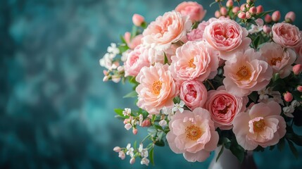 Romantic bouquet featuring blush pink garden roses and peonies for elegant decor