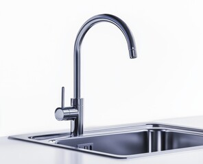 Modern stainless steel kitchen faucet over sink