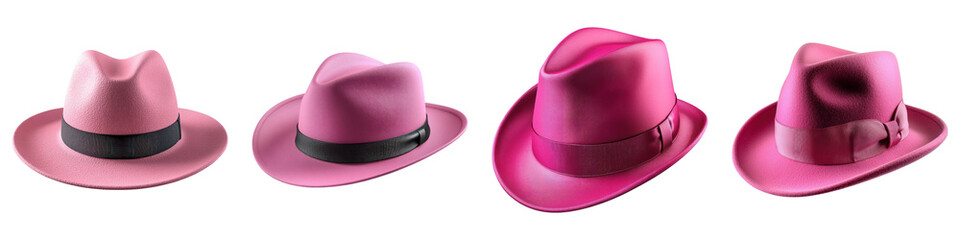 Pink hat isolated on transparent background ,PNG, set of