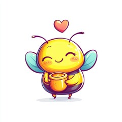 Obraz premium Cute bee holding honey pot