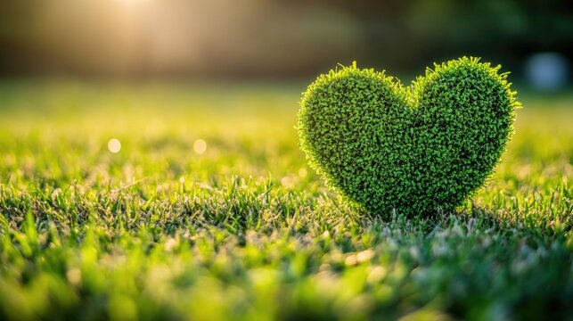 Heart-shaped topiary in sunlit green meadow